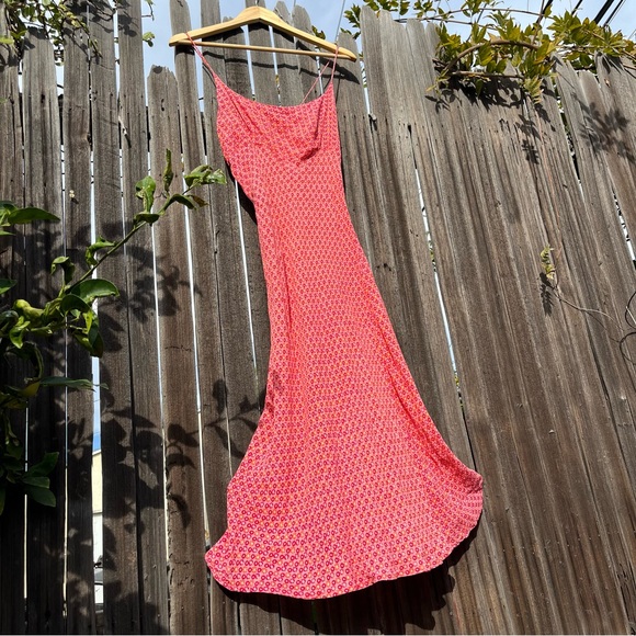 Pink Floral Rayon Strappy Maxi Dress L Y2K - Picture 1 of 9